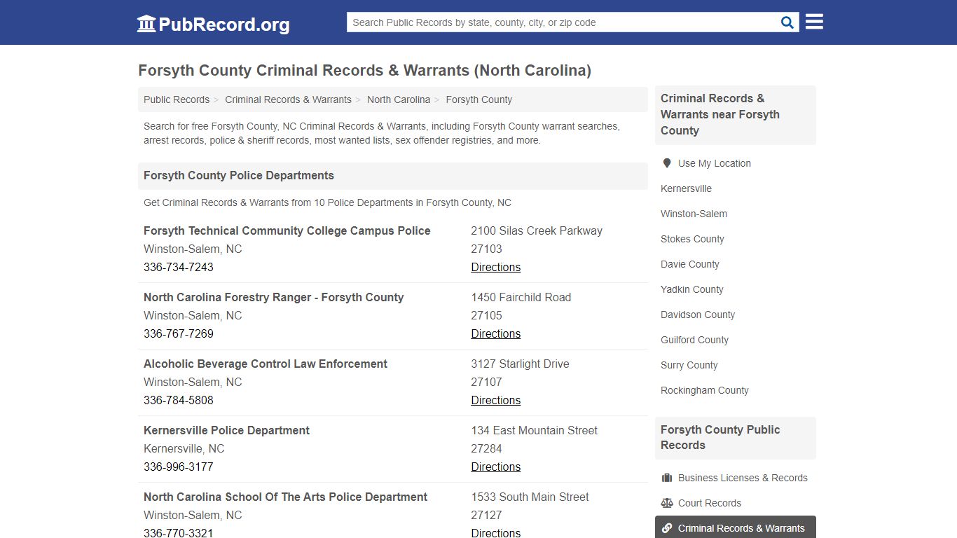 Forsyth County Criminal Records & Warrants (North Carolina)